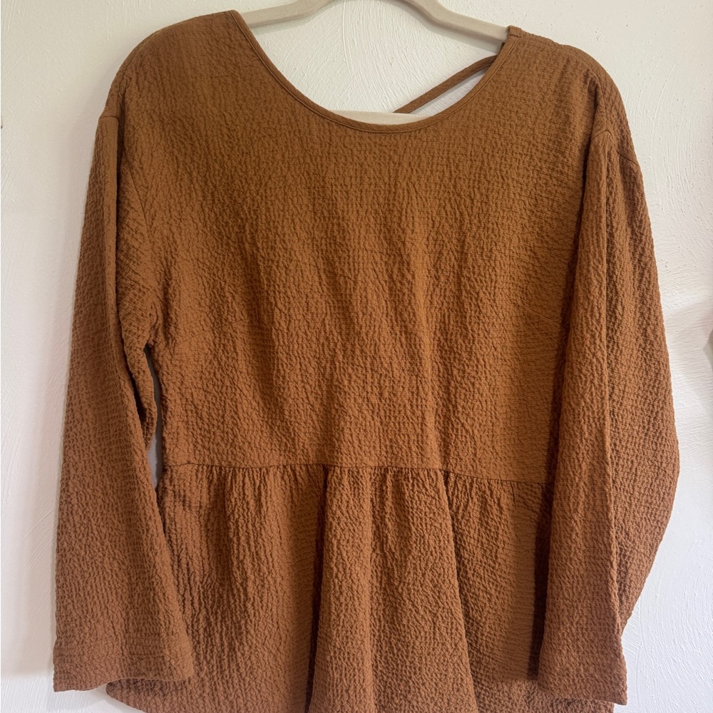 Madewell Relaxed Peplum Tunic Top in Warm Brown
